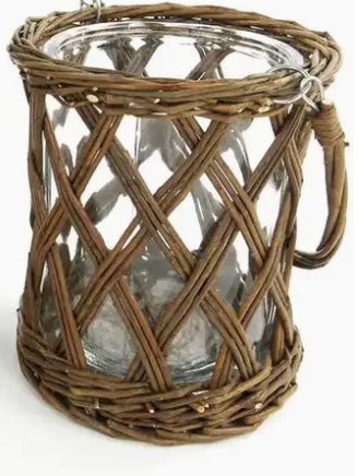 CLASSIC GLASS AND WICKER VASE