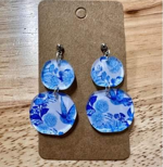 FIDDLE & GRACE BLUE FLORAL PATTERN ACRYLIC EARRINGS