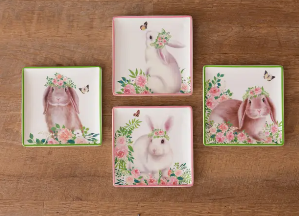 BUNNY IN BLOOM APPETIZER PLATES - ASSORTED PATTERNS