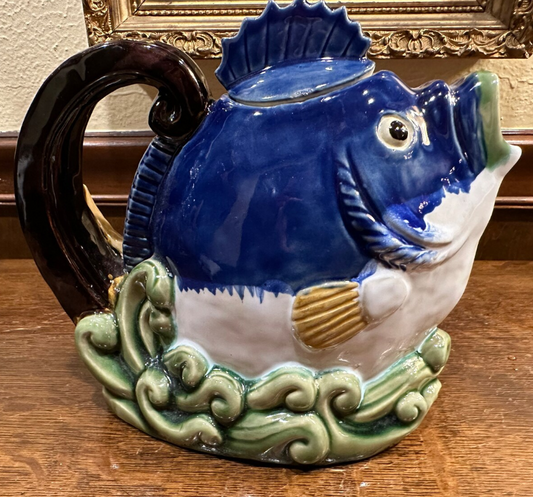 CHINESE MAJOLICA FISH TEA POT