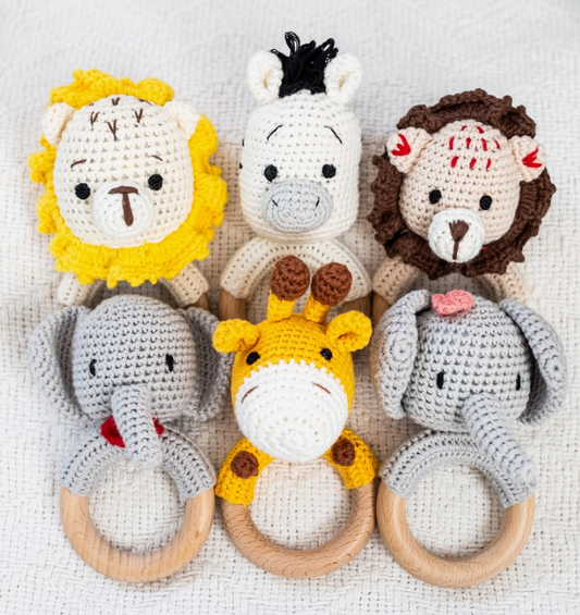 SAFARI COLLECTION HAND CROCHET RATTLES