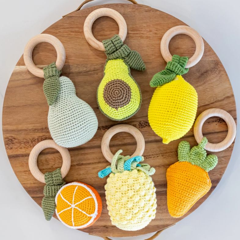 FRUIT COLLECTION HAND CROCHET BABY RATTLES