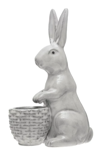 STONEWARE RABBIT WITH BASKET PLANTER