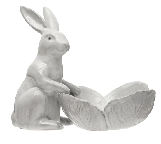 STONEWARE RABBIT WITH CABBAGE BOWL