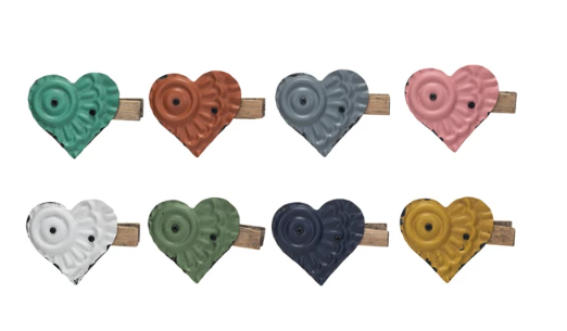 EMBOSSED METAL HEART CLIP - 8 COLORS