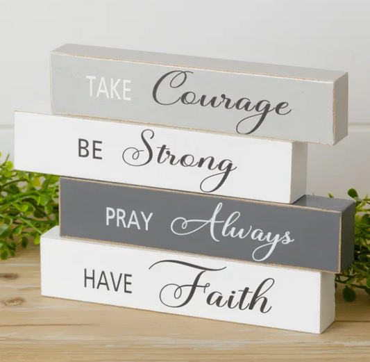 BLOCK SIGNS - FAITH, CORAGE, STRONG & PRAY