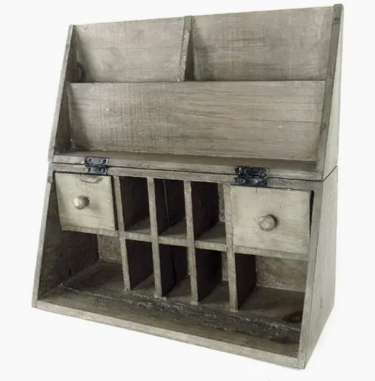 RUSTIC RECYCLED PIN FOLDING CAMPAIGN DESK ORGANIZER