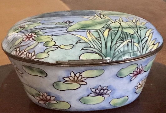 ENAMELED HAND PAINTED CLAUDE MONET WATER LILLIES TRINKET BOX