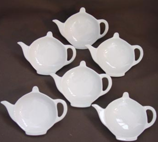 WHITE PORCELAIN TEAPOT SHAPED TEA BAG CADDY