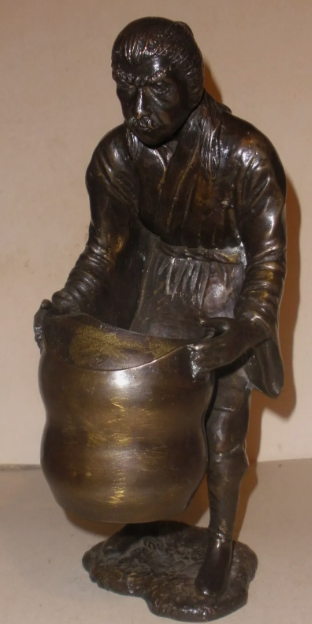 VINTAGE BRONZE SCULPTURE OF ASIAN MAN WITH BASKET