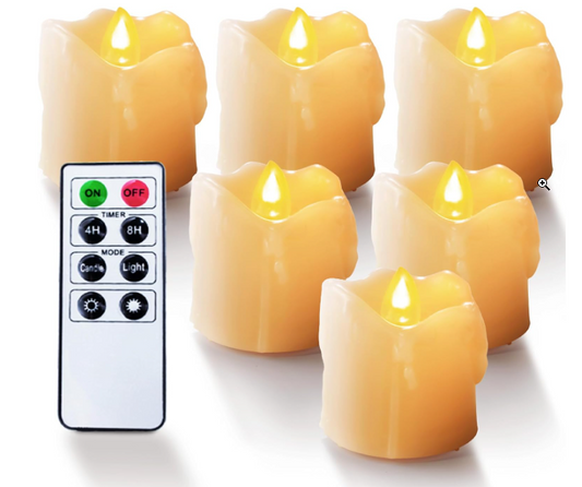 FLAMELESS LED VOTIVE CANDLES WITH TIMER & REMOTE CONTROL 1.5"DIA x 1.7"T - SET OF 6