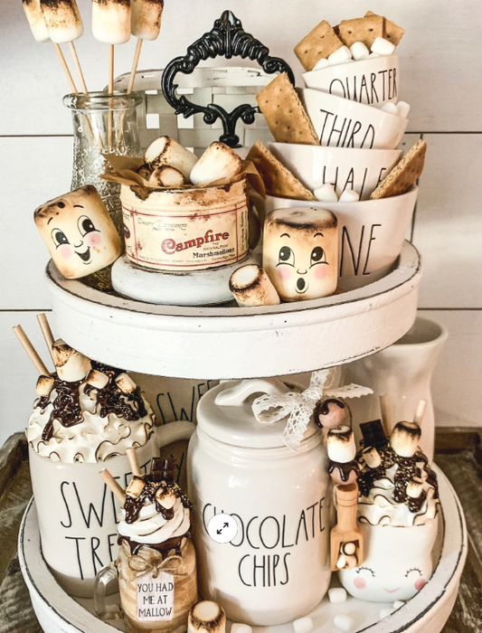 MINI CAMPFIRE MARSHMALLOW TIN WITH FAUX MARSHMALLOWS