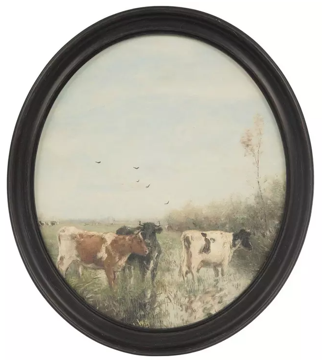 COW ARTWORK -OVAL CANVAS WALL DECOR