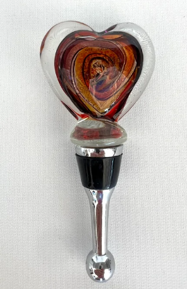 HAND BLOWN GLASS HEART WINE BOTTLE STOPPER