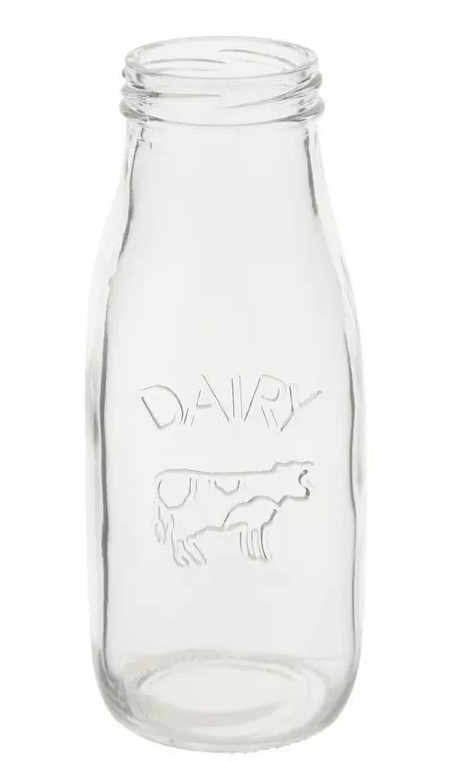 GLASS MILK BOTTLE WITH DAIRY COW