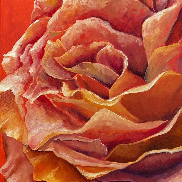 MICHELLE MURAKAMI ORIGINAL ARTWORK - "ROSE CLOSEUP" OIL ON CANVAS