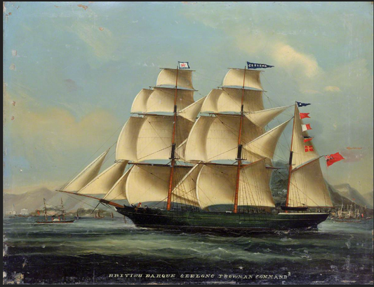 VINTAGE PRINT FROM National Maritime Museum, Greenwich, London - "BRITISH BARQUE GEELONG T BOWMAN COMMANDR"