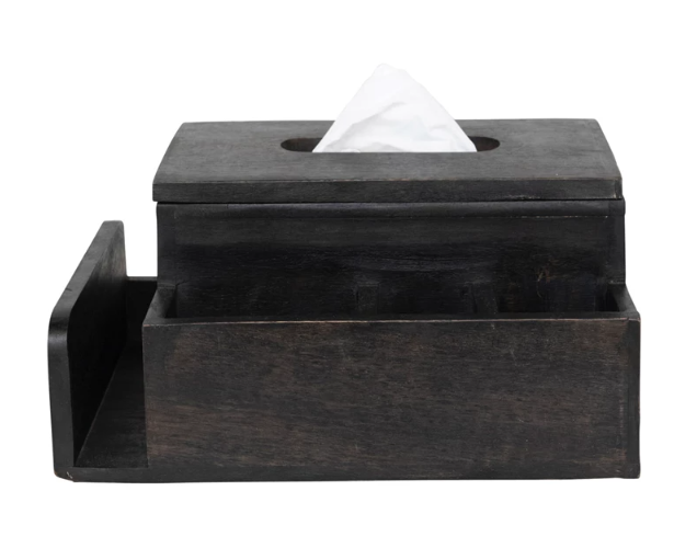 BLACK MANGO WOOD TISSUE BOX HOLDER WITH 4 COMPARTMENTS - B