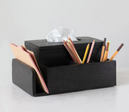 BLACK MANGO WOOD TISSUE BOX HOLDER WITH 4 COMPARTMENTS - B