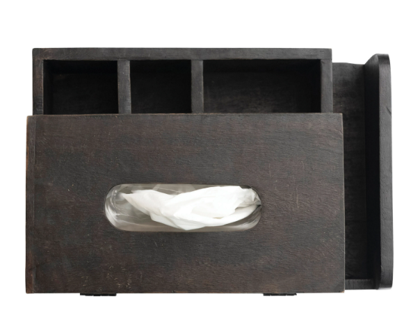 BLACK MANGO WOOD TISSUE BOX HOLDER WITH 4 COMPARTMENTS - B