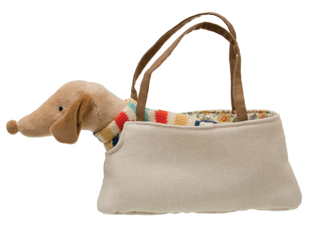 COTTON REMOVEABLE DACHSHUND IN DOG PURSE