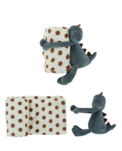 PLUSH ANIMAL WITH POLKA DOT BLANKET - 3 STYLES