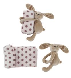 PLUSH ANIMAL WITH POLKA DOT BLANKET - 3 STYLES