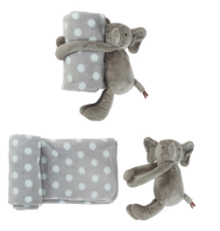 PLUSH ANIMAL WITH POLKA DOT BLANKET - 3 STYLES