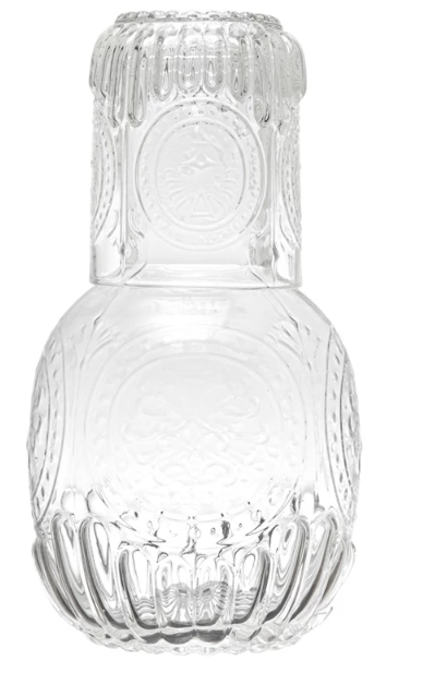 28OZ. EMBOSSED GLASS CARAFE W/ 8OZ. EMBOSSED DRINKING GLASS