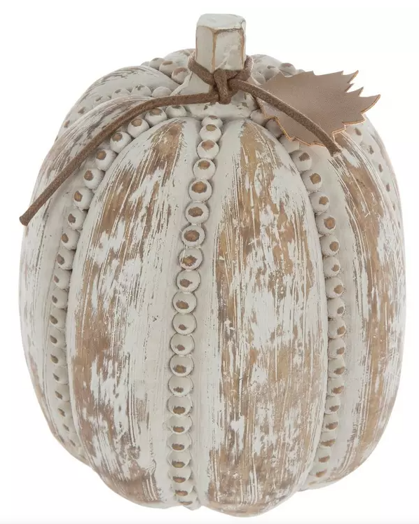 DISTRESSED WHITE BEADED RESIN PUMPKIN - ASSORTED