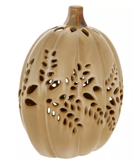 BEIGE CERAMIC PUMPKIN CANDLE HOLDER