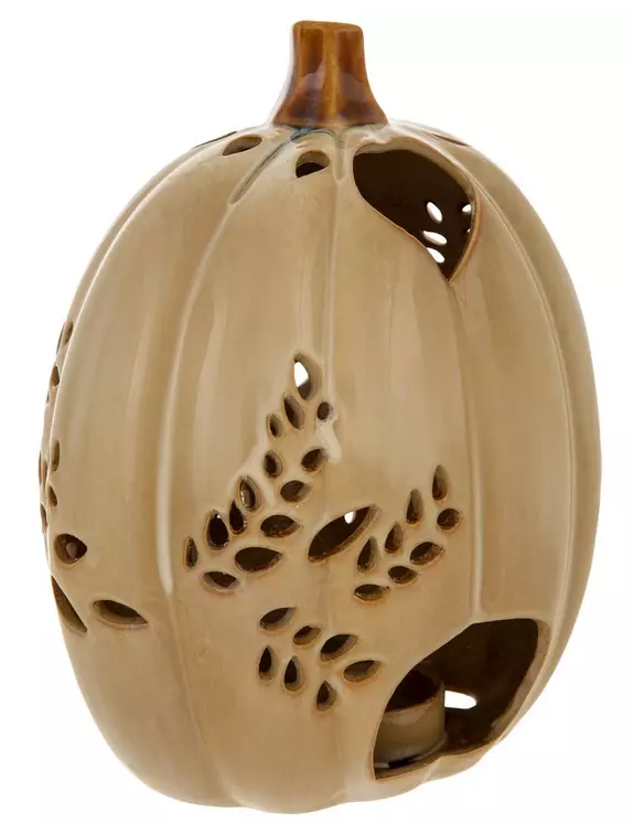 BEIGE CERAMIC PUMPKIN CANDLE HOLDER