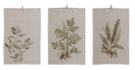 COTTON & LINEN BOTANICAL PRINTED TEA TOWEL - 3 STYLES