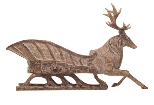 RESIN REINDEER SLEIGH - WOOD FINISH