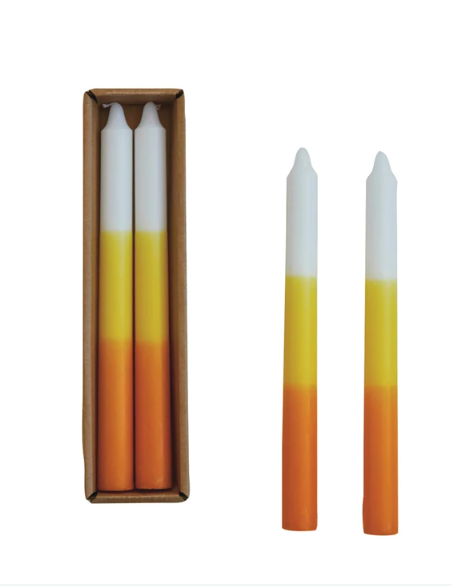 UNSCENTED TAPER YELLOW & ORANGE CANDLES - SET OF 2