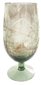 HAND BLOWN ETCHED RECYCLED DRINKING GLASS OR VOTIVE HOLDER - ASSORTED COLORS AND SIZES