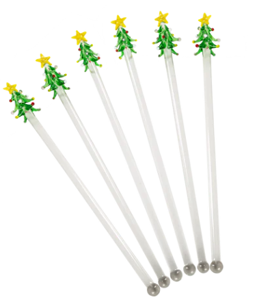 CHRISTMAS TREE SWIZZLE STICKS - SET OF 6