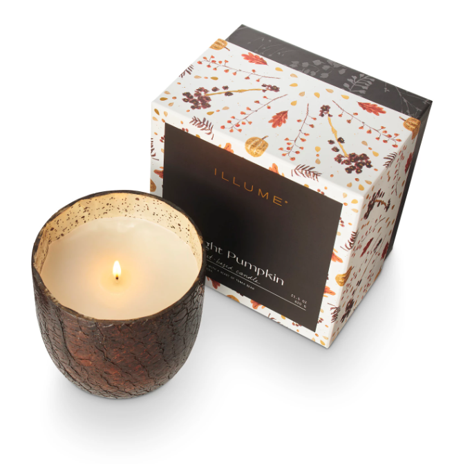 ILLUME MIDNIGHT PUMPKIN LARGE BOXED CRACKLE GLASS CANDLE