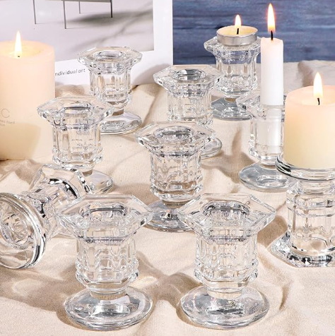 CLEAR CRYSTAL TAPER CANDLE HOLDERS