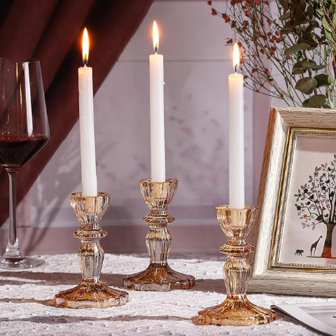 GOLD GLASS TAPER CANDLE HOLDERS
