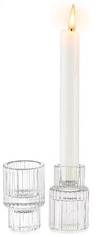CRYSTAL RIBBED GLASS TAPER CANDLE HOLDER - ASSORTED