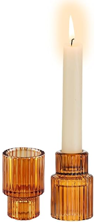 CRYSTAL RIBBED GLASS TAPER CANDLE HOLDER - ASSORTED