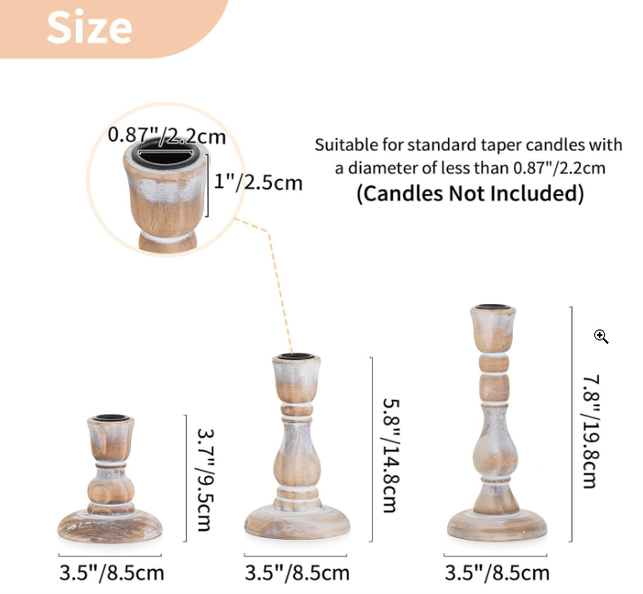 WHITE-WASHED WOOD TAPER CANDLE HOLDERS - SET OF 3