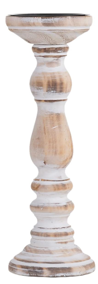 WHITE-WASHED WOOD PILLAR CANDLE HOLDERS - ASSORTED