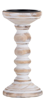WHITE-WASHED WOOD PILLAR CANDLE HOLDERS - ASSORTED