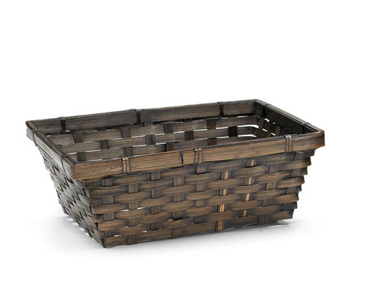 GIFT BASKET DARK STAINED RECTANGULAR BASKET 10" x 7" x 4"