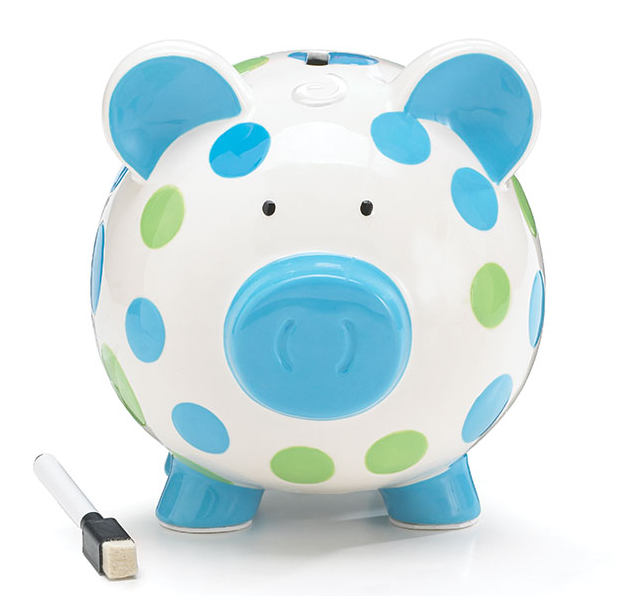 BLUE/GREEN DOT CERAMIC PIG BANK