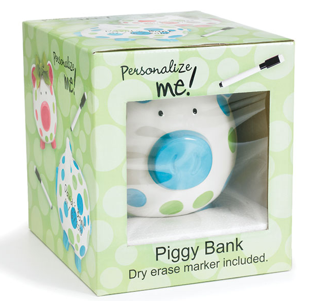 BLUE/GREEN DOT CERAMIC PIG BANK