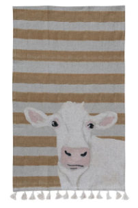 COTTON & LINEN PRINTED TEA TOWEL WITH TASSELS - ASSORTED
