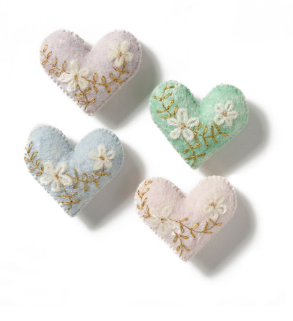 FELT EMBROIDERY HEARTS - ASSORTED